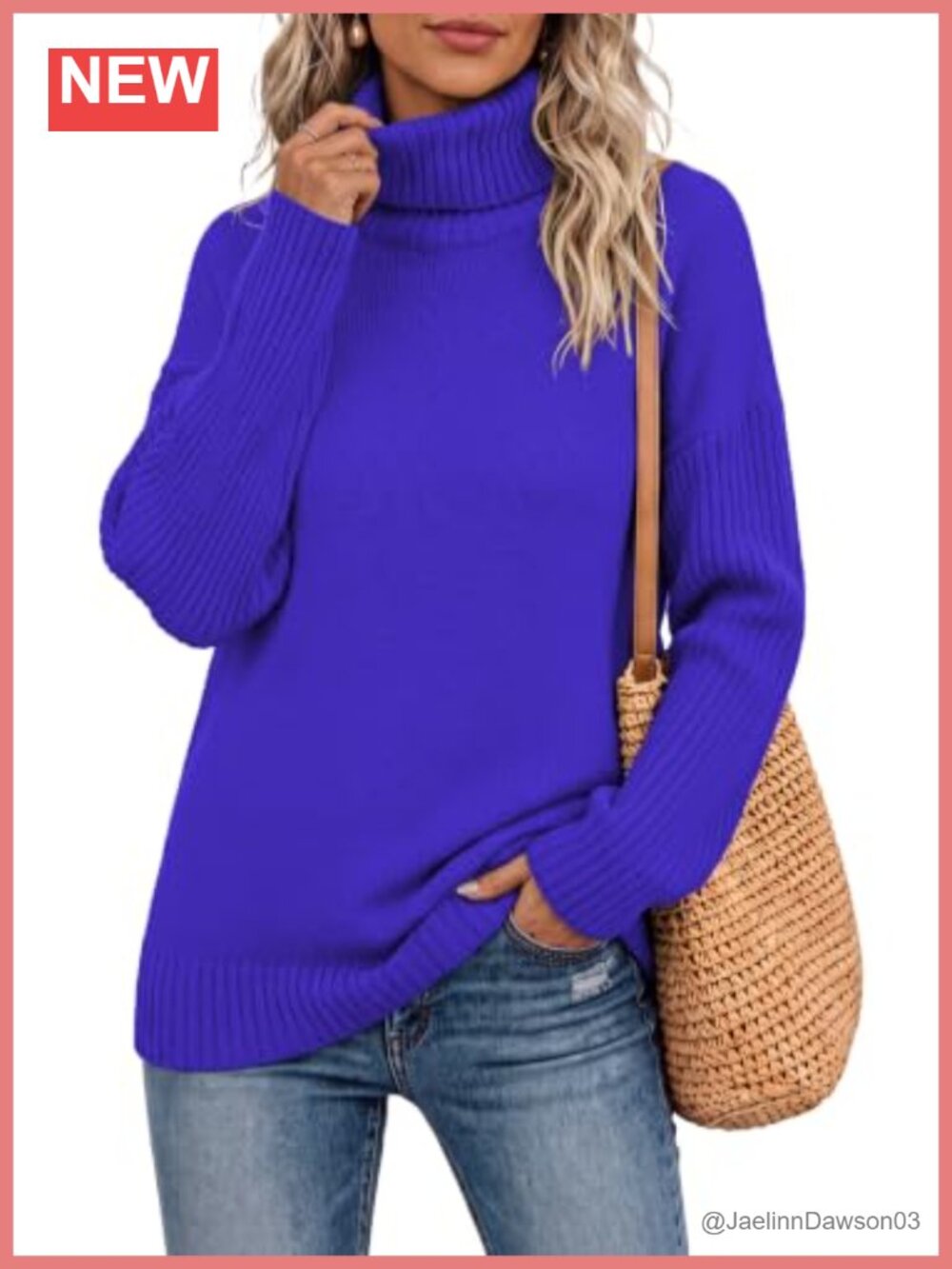 Turtleneck Chunky Oversized Tunic Pullover Sweater Ribbed Knit Acrylic